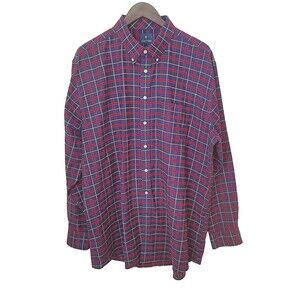 Stafford Shirt Mens 2XL 18 34 35 Travel Wrinkle Free Oxford Plaid Heavy Weight
